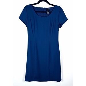 east 5th Women's Blue Solid Sheath Scoop Neck Short Sleeve Knee Dress 8